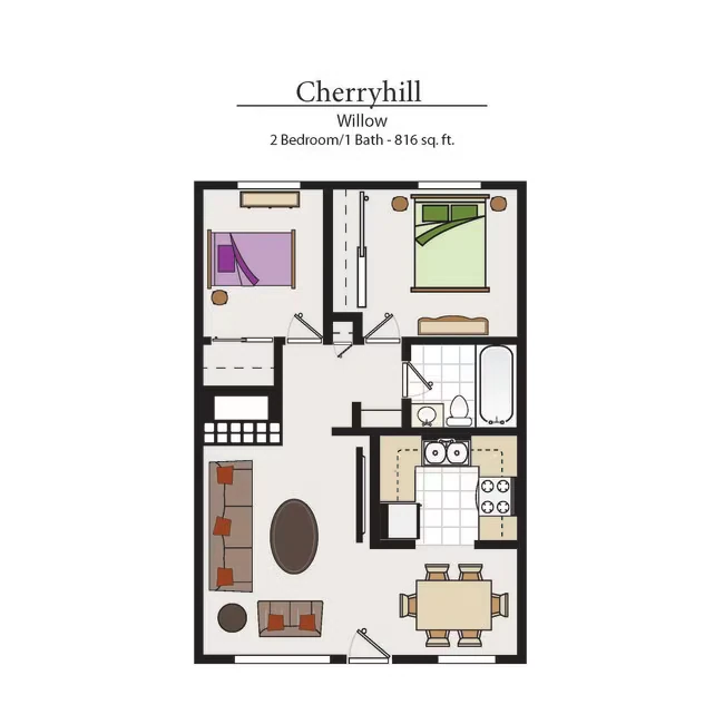Two Bedroom One Bathroom 02-02B floor plan